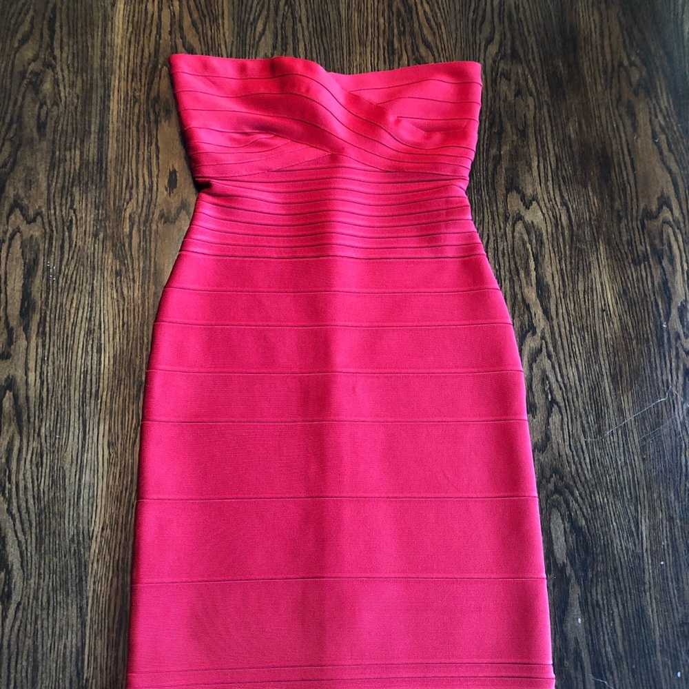 NWT Herve Leger Strapless Bandage Dress, Red, Med